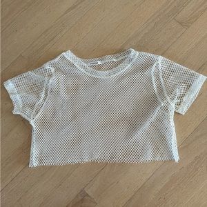 Cropped white mesh shirt
